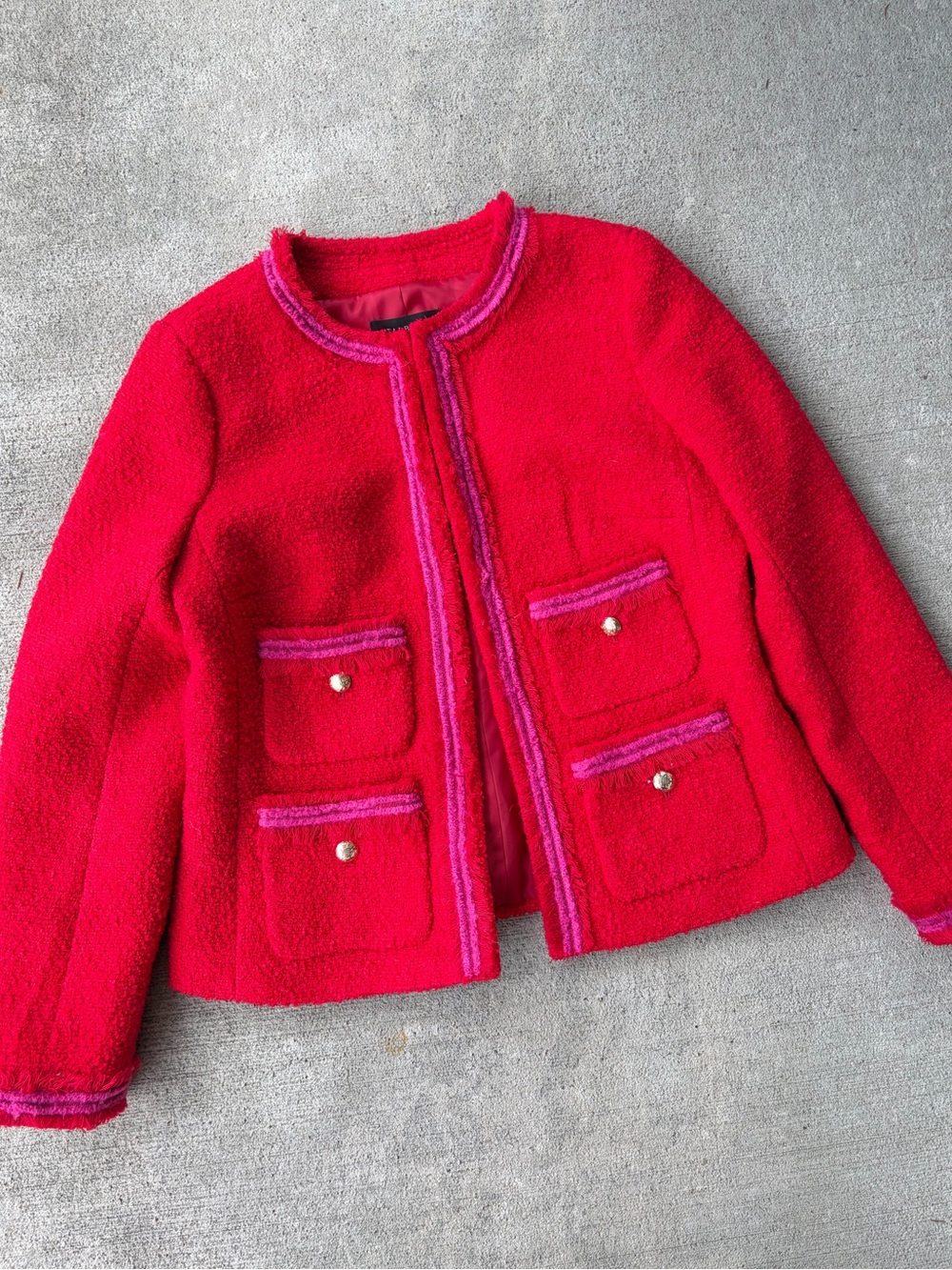 Talbots red and pink contrast tweed blazer jacket coat long sleeve formal top